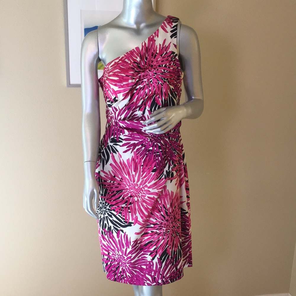 KAY UNGER | Floral Silk One Shoulder Cocktail Dress